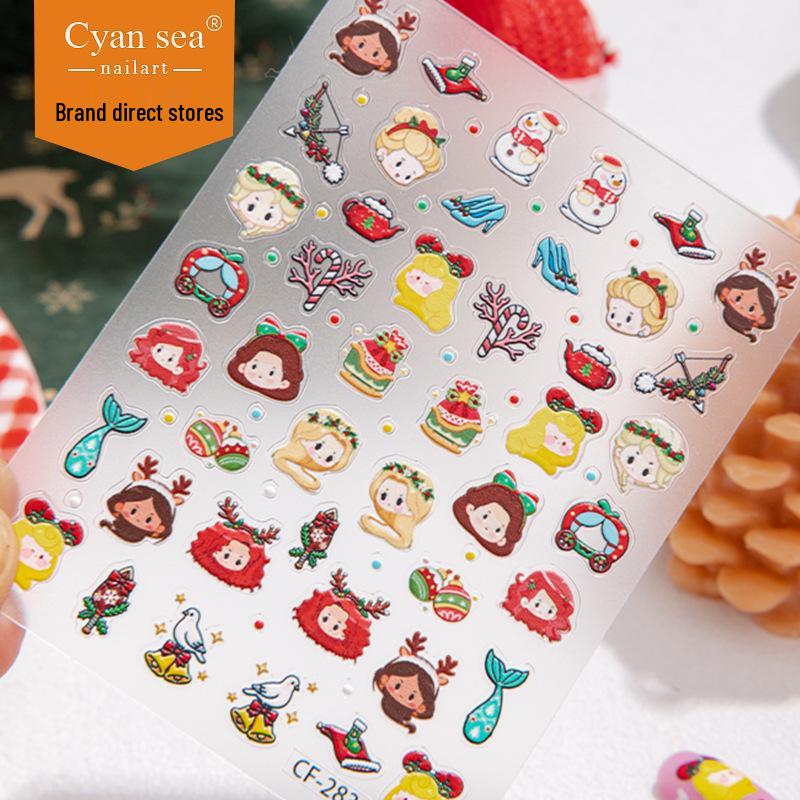 Cyansea 5D Embossed Cute Christmas Cartoon Nail Art Stickers - DIY 3D Decoration