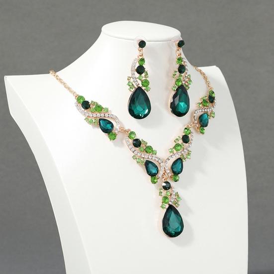 Women Necklace Earrings Rhinestone Luxury Hollow Symmetric Retro Set Out Anti-allergy Hanging Earrings Bridal Wedding