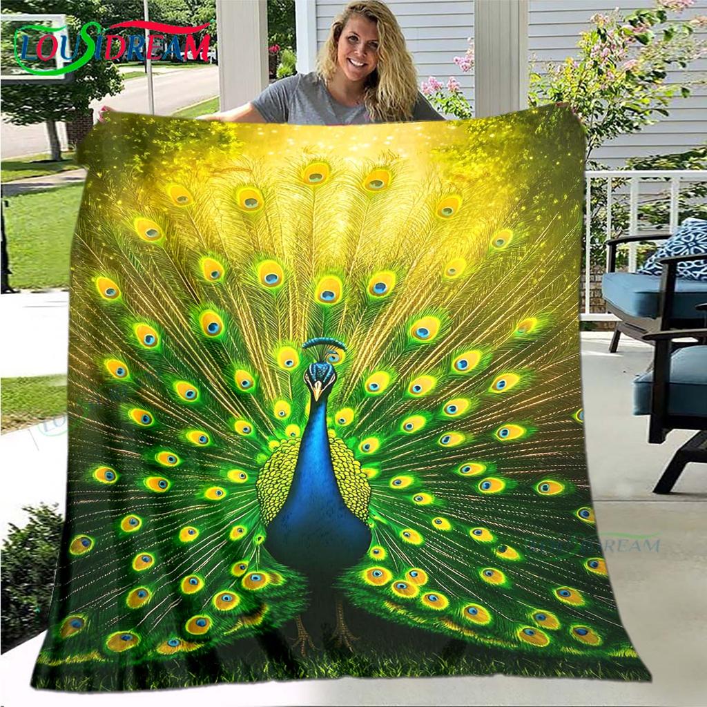 3D Hot Fashion Peacock Feather Flannel Adult and Children Blanket Sofa Bed Decoration Blanket Portable Blanket Bath Towel Gift
