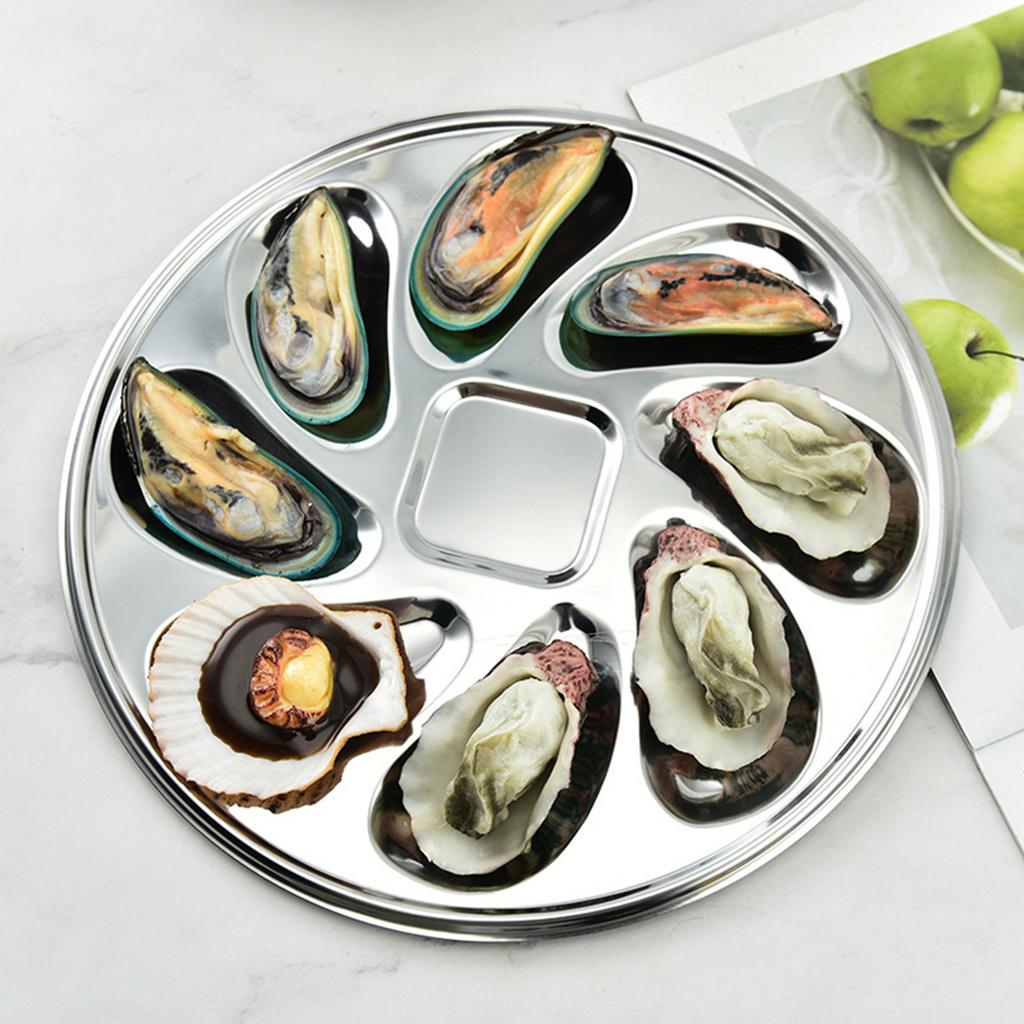 Rust Resistant Tray Oyster Mussel Plate Shellfish Tray Round Seafood Plate Stainless Steel Material for Mussels and More