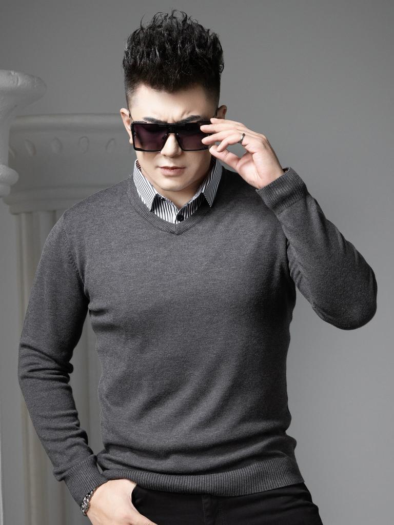 European Style Autumn and Winter Two-Piece Sweater Men's Shirt Collar Knitwear 2025 New Solid Color Casual Sweater