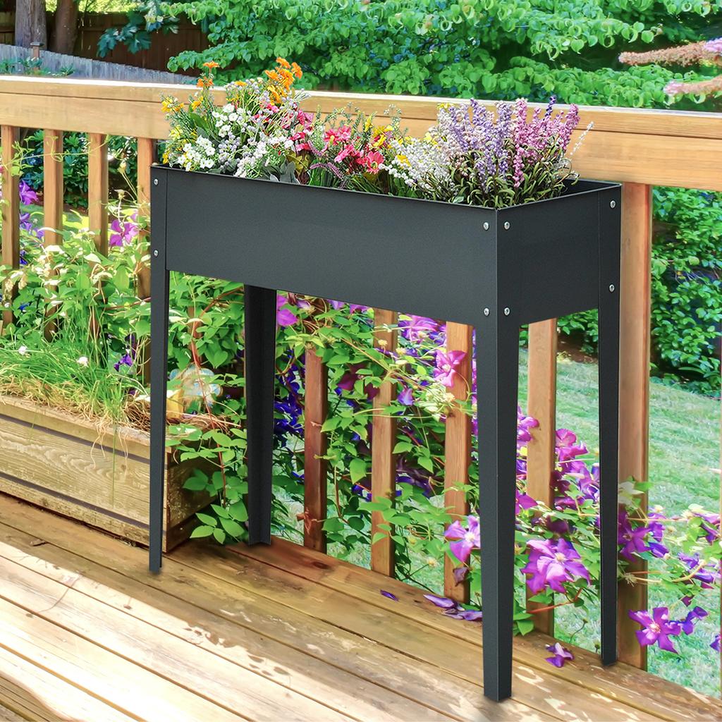 Flower Raised Bed Garden Metal Vegetable Planter Freestanding Herb Growing Box Green Basics Grow Table Planter (Dark Grey)
