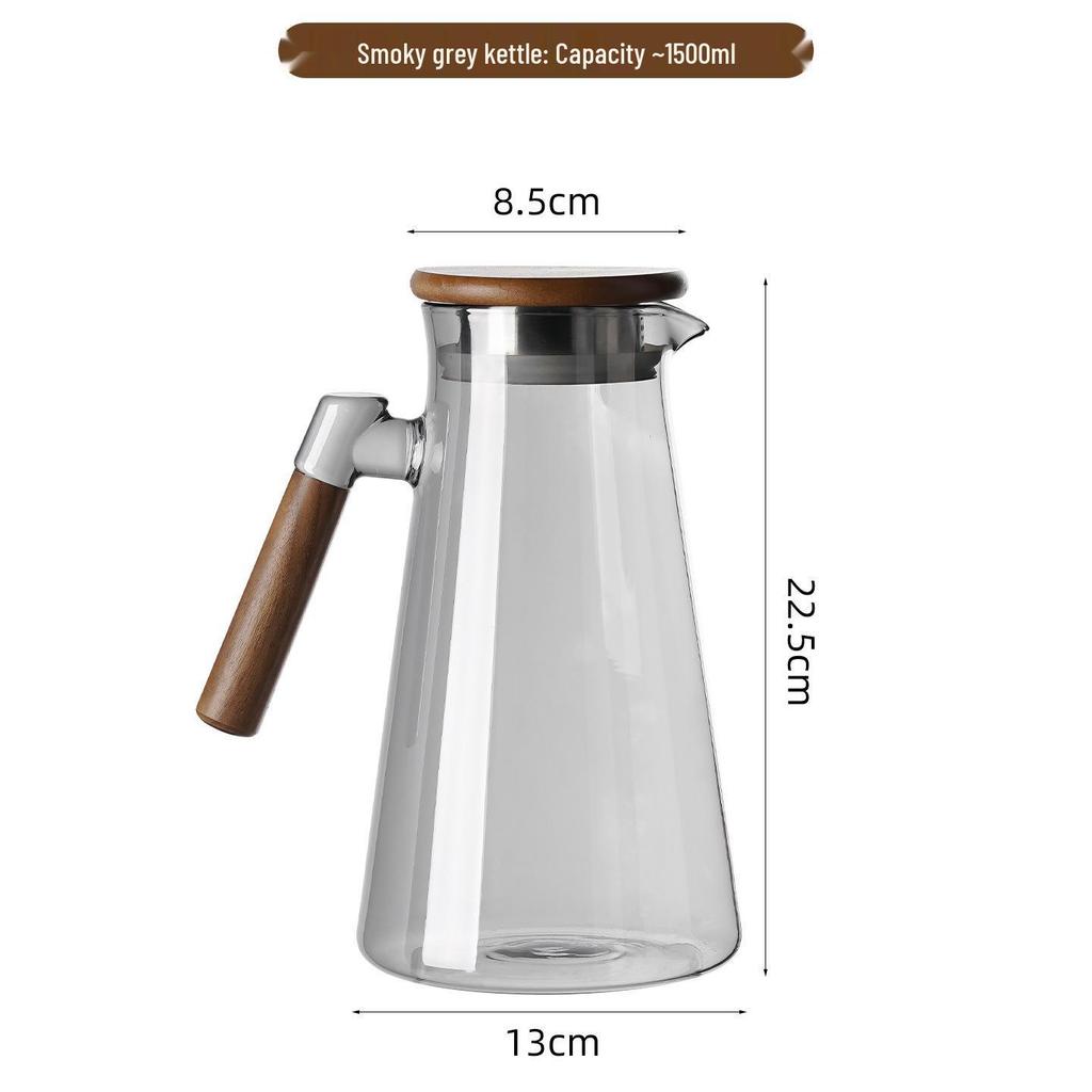 High-Temperature Resistant Tea Cup Set: Thickened Borosilicate Glass with Wooden Pistol Grip Handle