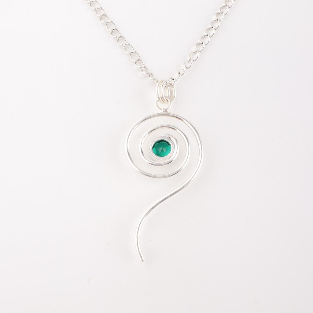Boho Spiral Chrome Diopside Gemstone Pendant 925 Sterling Silver Handmade Gift PP-42-1