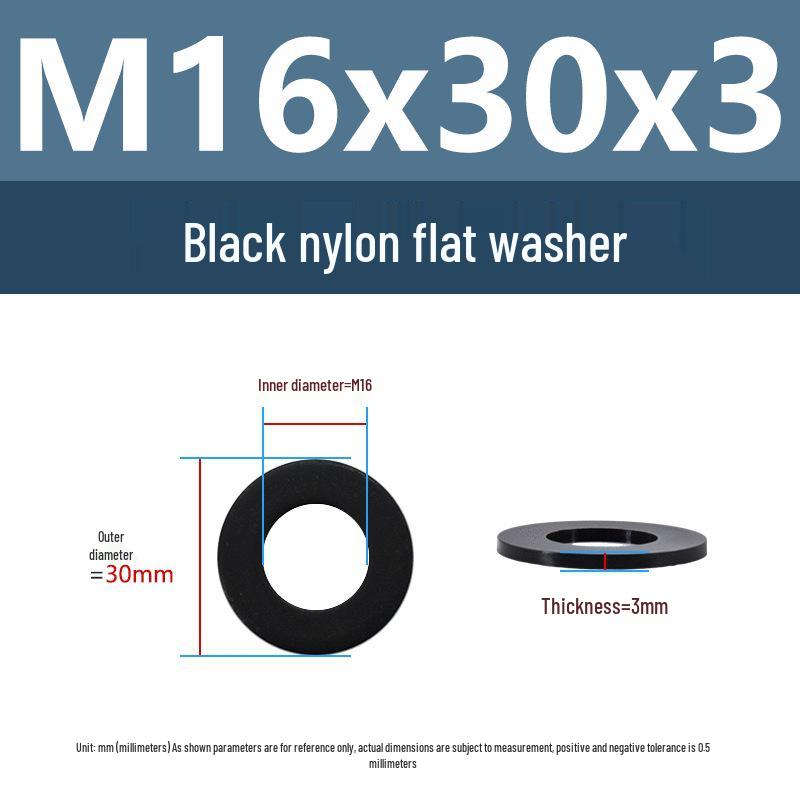 Yigu High-Temperature Insulated Black Nylon Flat Washer (M2, M3, M10, M16, M24)