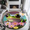 Flannel Printed Frog with Pink Daisy Pattern Round Rug Indoor Carpet Soft Anti Slip for Living Room Bedroom Kids Playmat Decor