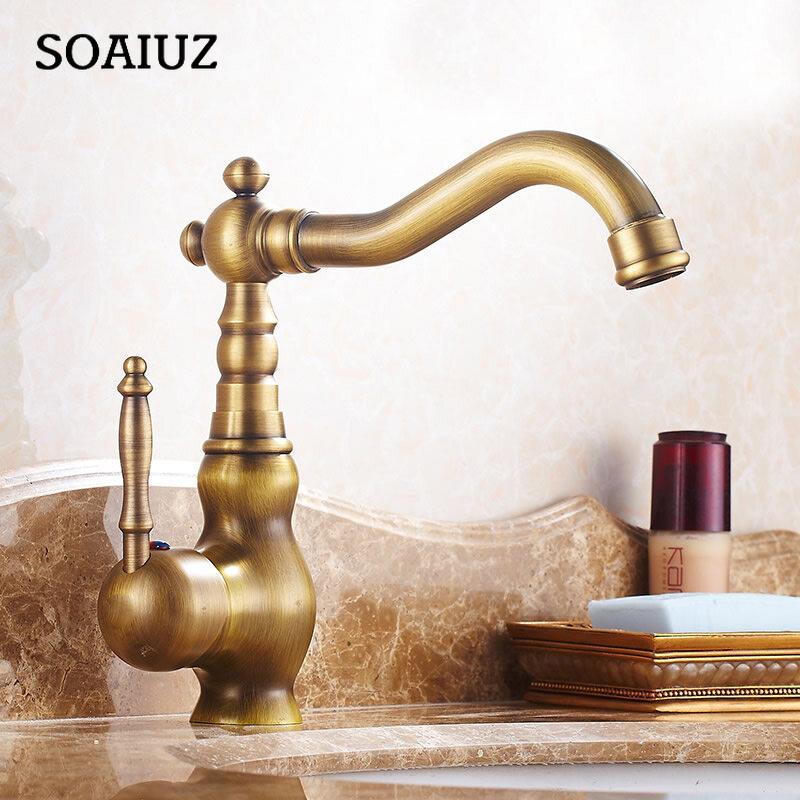 Kitchen Basin Faucet Bath Kitchen Sink Faucets Antique Brass Single Handle Kitchen Deck Mounted Hot and Cold Water Mixer Basin Sink Taps