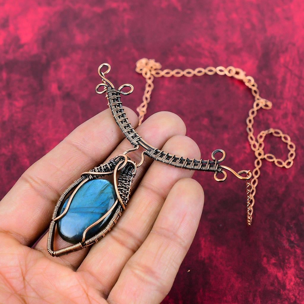 Labradorite Necklace Copper Wire Wrapped Necklace Adjustable Chain Necklace Elegant Copper Jewelry Handmade Gemstone Necklace Wedding Gifts
