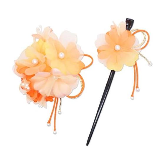 Kamakura Koge 2-Piece Set Primula Flower Hair Clip & Kanzashi - Orange