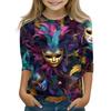 Print Tops For Youth Girls Round Neck 3/4 Sleeves T-Shirts Trendy Tops Outfit Tees