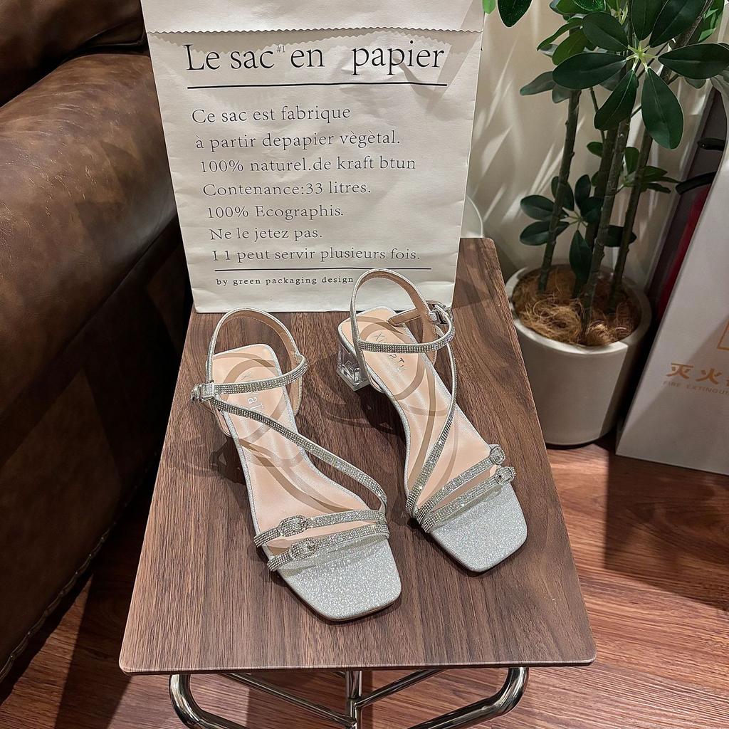 Fashion Women's Sandals Square High Heels Summer Slippers for Outdoor Wear Cross Straps 2025 Fashion Women's Sandals