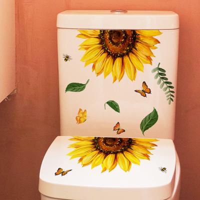 1 Sheet Toilet Sticker Detachable Waterproof Traceless Sunflower Leaf Butterfly