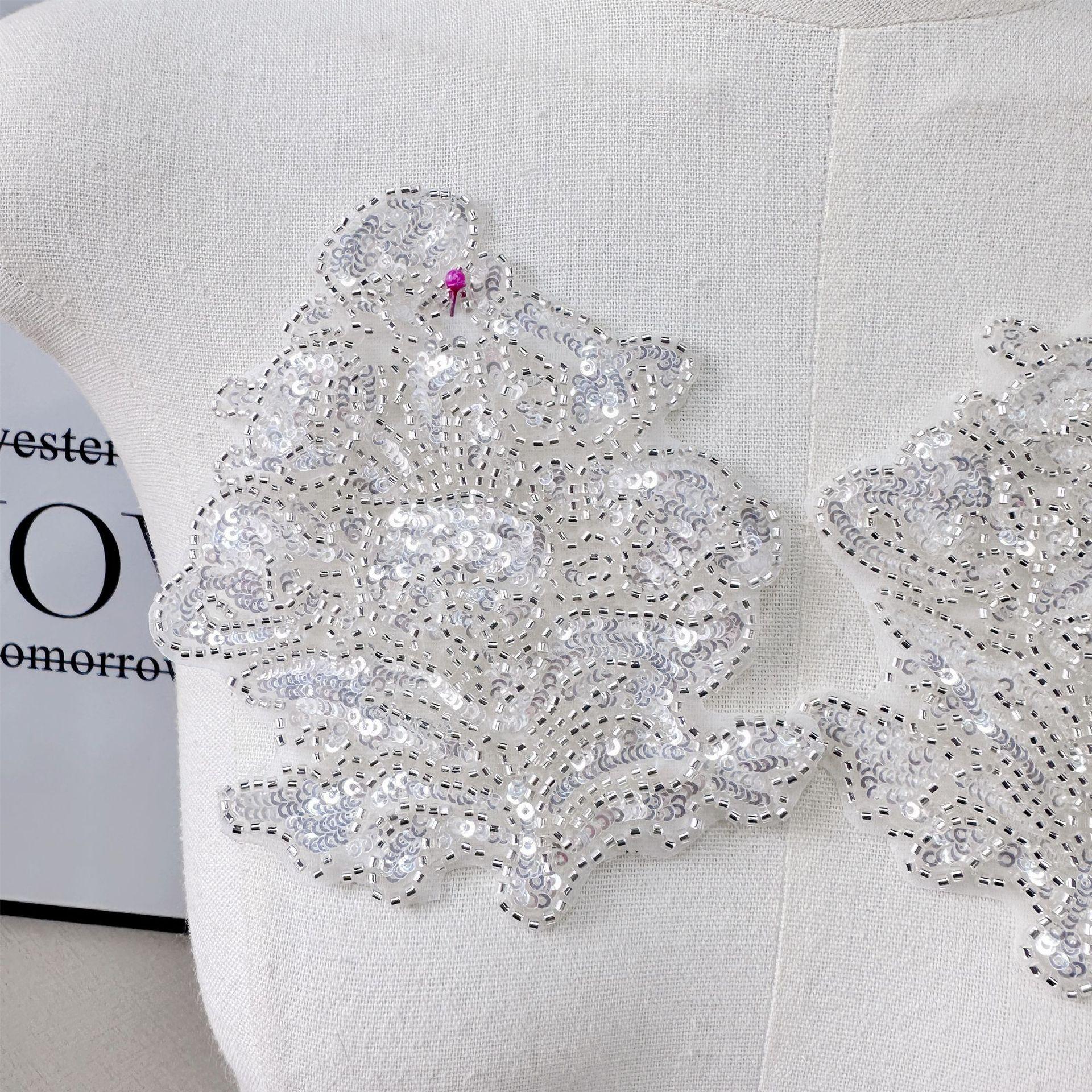 

Белая сетчатая марлевая наклейка с пайетками, вышивкой цветов, аксессуары для одежды, декаль H2130 white one