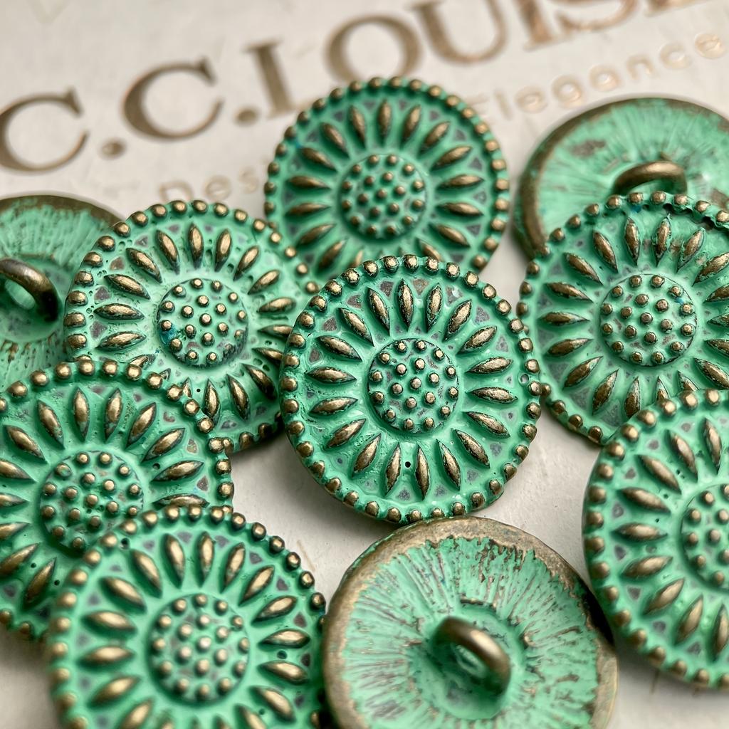 10pcs 17mm Vintage Metal Shank Buttons, Dragonfly Engraving with Green Patina, DIY Jewelry Accessories Flower Button Clothing Accessories