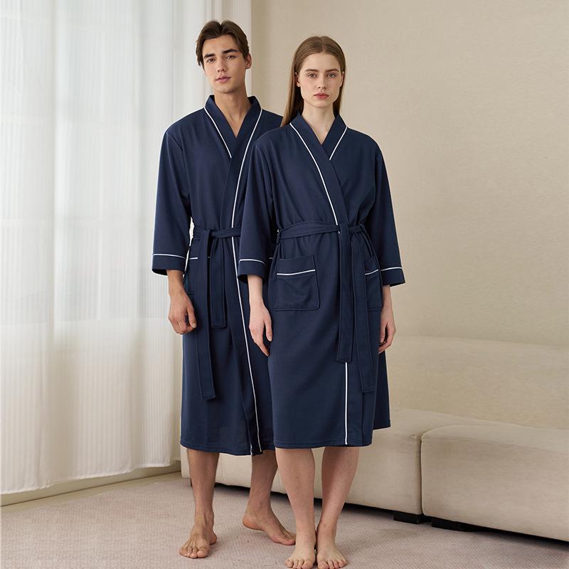 Accappatoi Waffle per Coppia Primavera/Estate: Pigiama Yukata Taglie Forti da Uomo e da Donna, Ampio, Assorbente, Traspirante per Tutte le Stagioni.