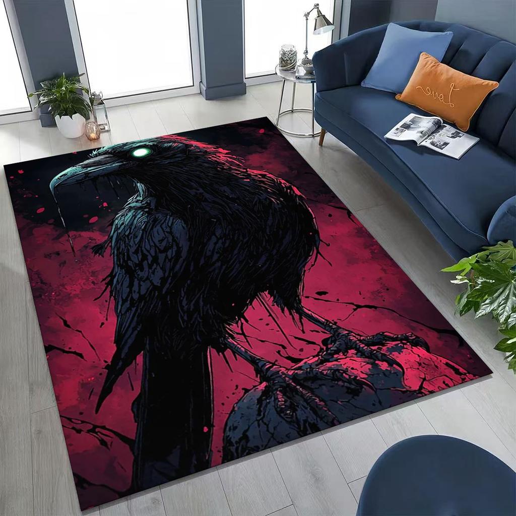 3D Norse Viking Oding Raven Crow Skull Huginn Muninn Rug for Bedroom Living Room Sofa Home Doormat Decor,kids Non-slip Floor Mat