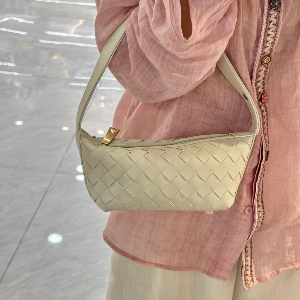 Cross-border cowhide hand-woven mini zipper bento bag niche portable lunch box bag versatile single shoulder underarm women's bag