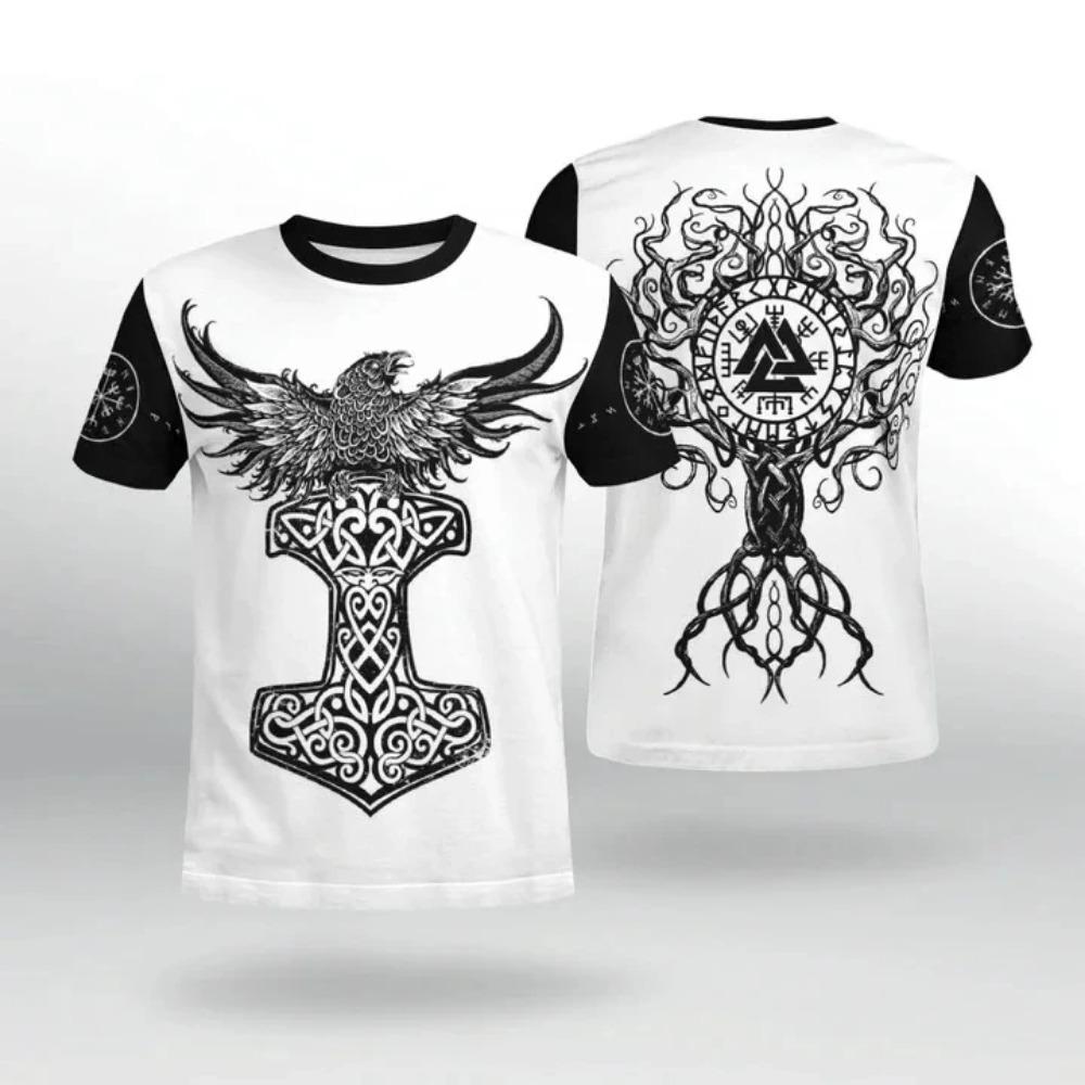 Viking Myth Totem 3D Printed Men's T-shirt Summer Casual Loose Short Sleeve Plus Size Men and Women's Tees Tops Outdoor Streetwear