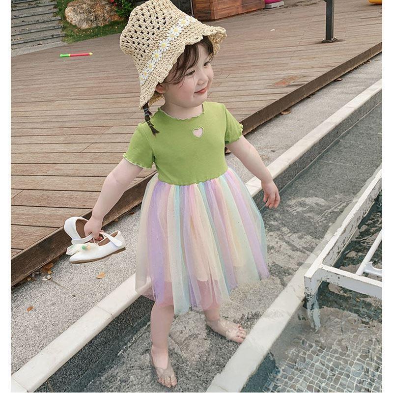 2026 Girls' Korean-Style Rainbow Princess Dress: Trendy Summer Gauze Skirt