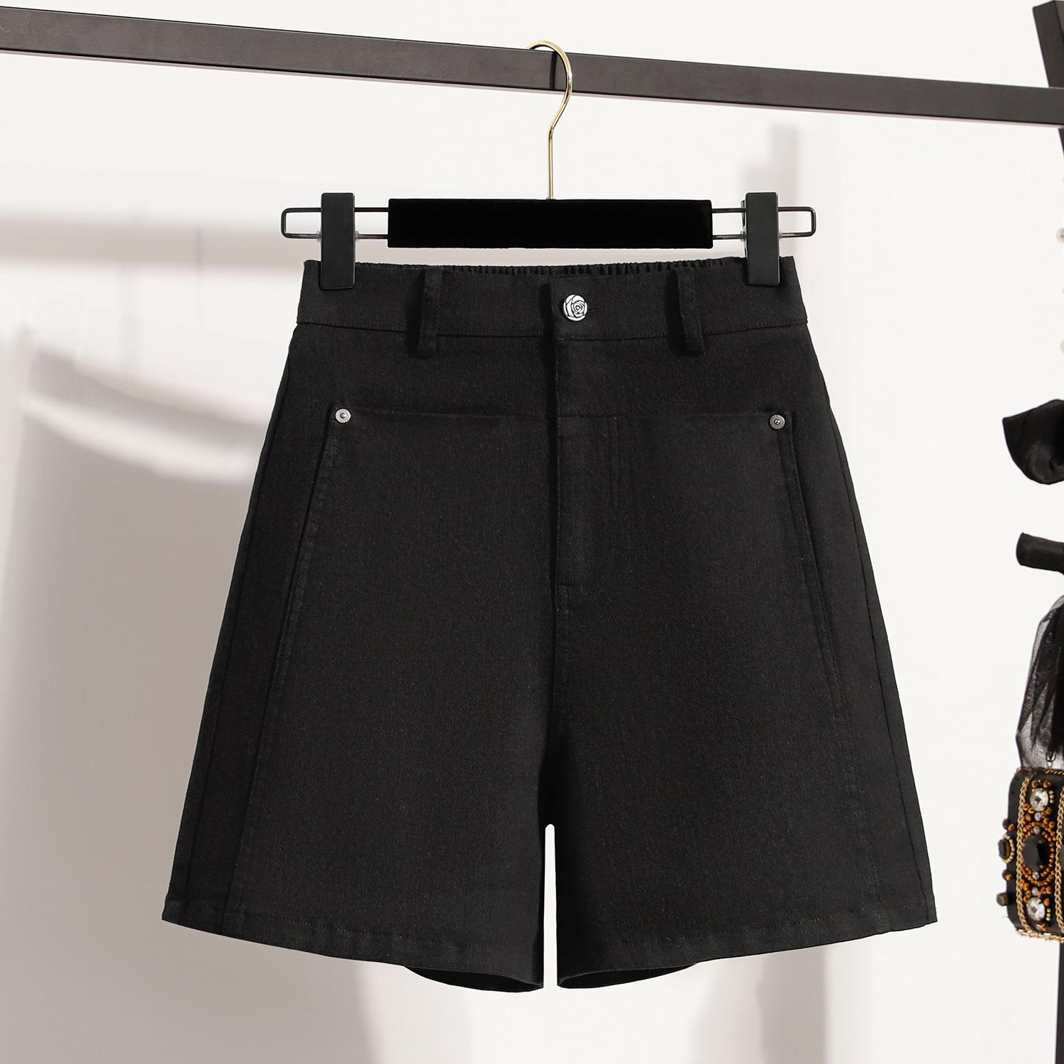 

DIMANAF Plus Size 2025 Women Shorts Pants Summer Elastic Solid Loose Harem Jeans Short Basic High Waist Pants 5XL чорний