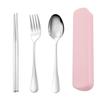 4Pcs Silver Portable Stainless Steel Cutlery Suit with Storage Box Chopstick Fork Spoon Travel Tableware Set Camping Cutlery