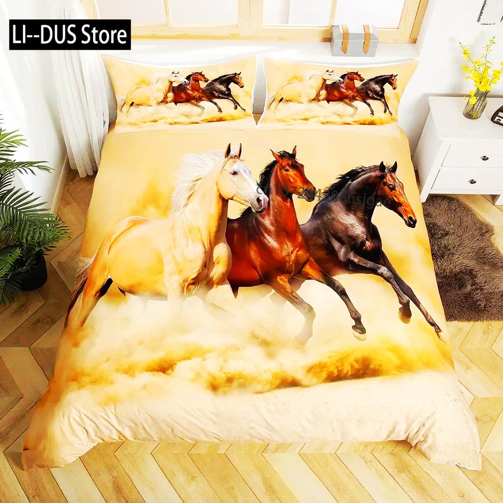 Comforter Horse Animal Bedding Set For Boys Teens Western Cowboy Sunset Scenery Double Queen King Size Polyester Qulit