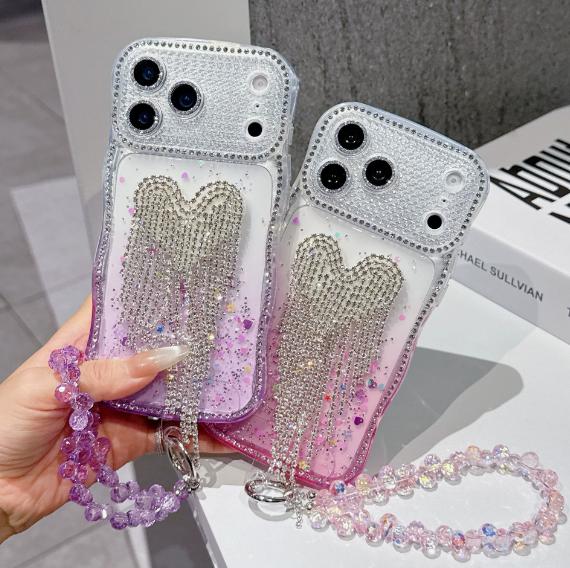 New Fashion Dropped Diamond Shining Phone Case with Love Tassel for iPhone 17pro Max TPU Phone Case