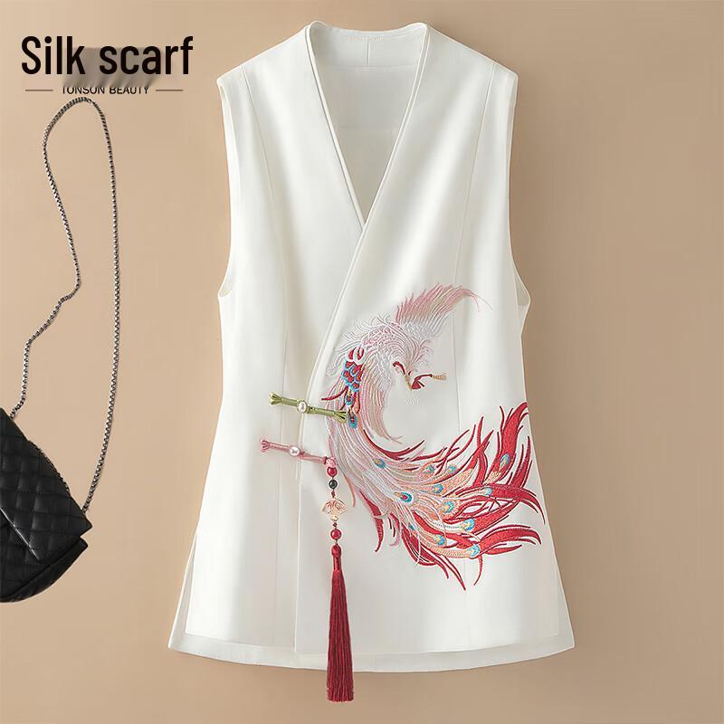 Women s New Chinese Style Embroidered V-Neck Vest M