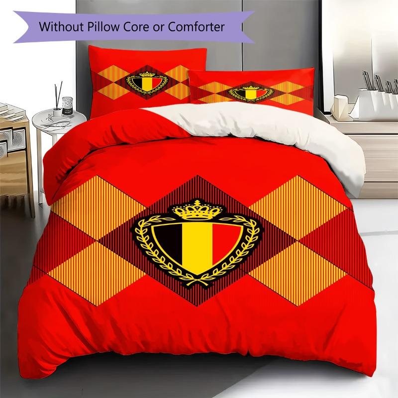 Belgium National Emblem Rhombus Pattern Print 3 Pieces Duvet Cover Set National Team Bedding Bedroom Decor Without Pillow Core Comforter