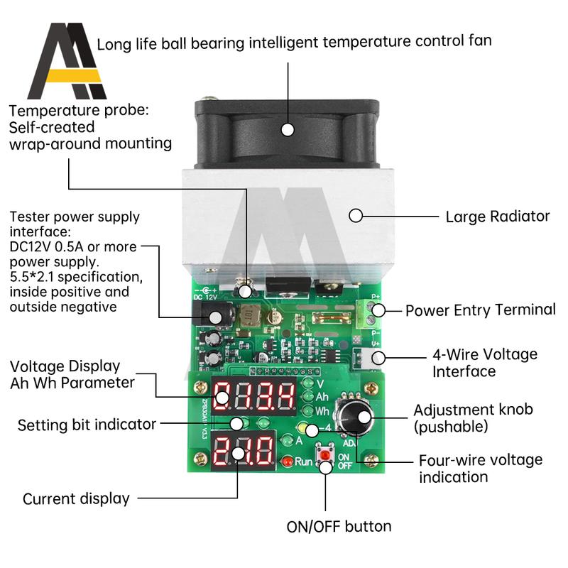 110W 60W 30V 0~9.99A Constant Current Electronic Load LCD Display Discharge Battery Capacity Meter Tester Board Monitorin Module