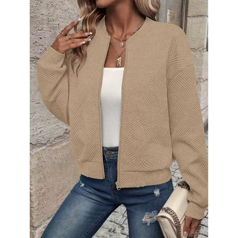 Casual Basics Plain Color Ocket Loose Outwear Coat Female Long Sleeve Zip Up Sweatshirts Jackets Full Zipper Lightweight Jacket
