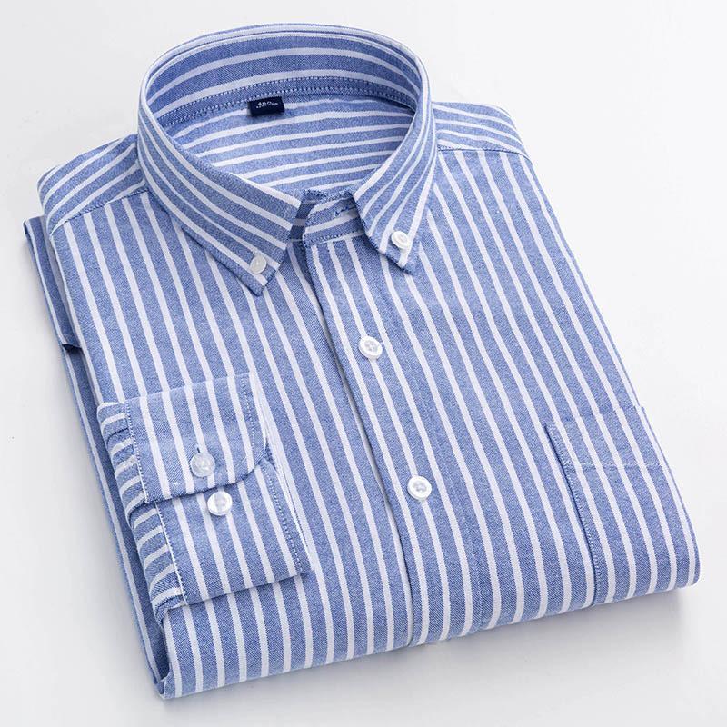 Autumn Men s100% Cotton Striped Long Sleeve Shirt Business Casual Wrinkle-Resistant S