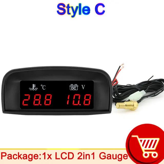 

Universal 2 in 1 LCD Car Digital Water Temp Gauge Voltmeter Auto Motorcycle Water Temperature Sensor 10mm 12V 24V Volt Meter Style C BG0048