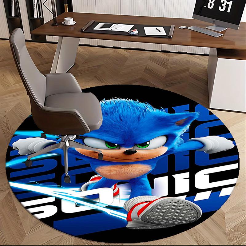 1 stuks Sonic the Hedgehog Anime Design Rond Tapijt - Kantoorstoelmat, Antislip Tapijt voor Huisdecoratie, Woonkamer, Slaapkamer, Speelkamer