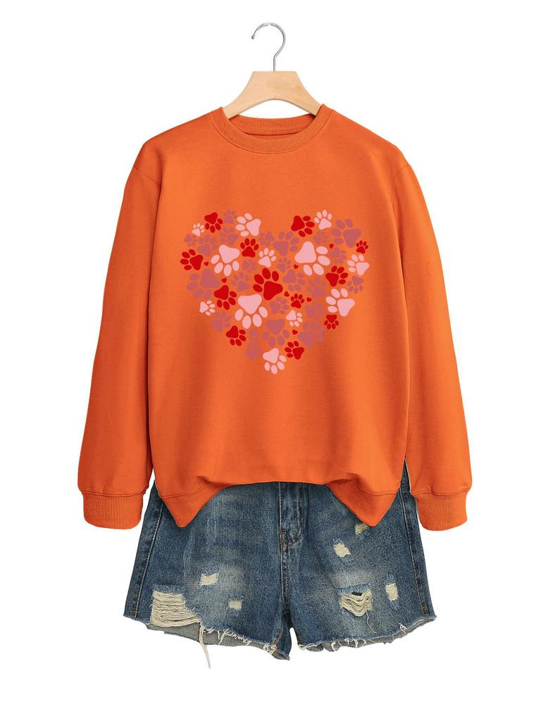 Heart Dog Print Women's Casual Fashion Round Neck Long Sleeve Hoodie for Autumn/Winter
