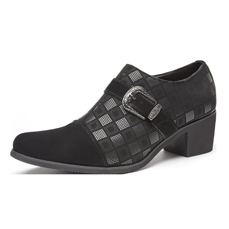 

Summer checkered high-heeled leather shoes style casual business dress shoes large size personalized fashion small leather shoes men 39 чорний