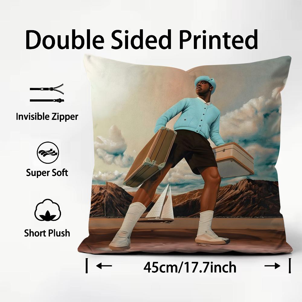 Rapper T-Tyler the Creator Cushion Cover Pattern Printed Pillowcase for Living Room Sofa Cushion Cover & Bedroom Decor
