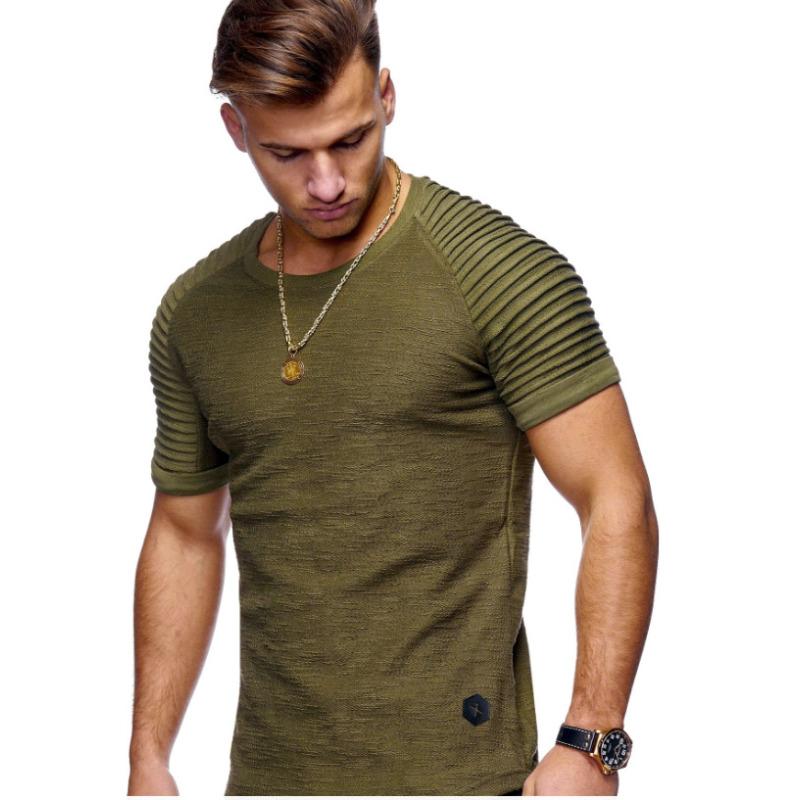 Men's Crew Neck Slim Fit Solid Color Short Sleeve T-Shirt Rough Sleeve Men's Short