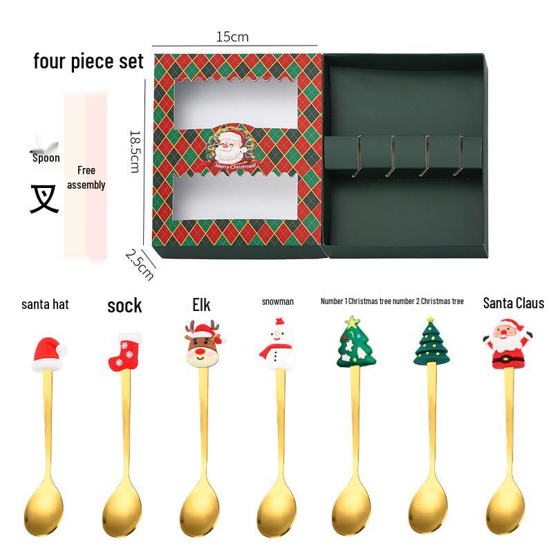 Creative Stainless Steel Christmas Tree & Reindeer Cutlery Set: Spoon & Fork