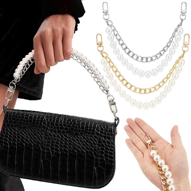 1Pcs Pearl Purse Chain Short Handle Replacement Bag Chain Strap Metal Shoulder Chain Handbag Chain Accessories for Purse Bags