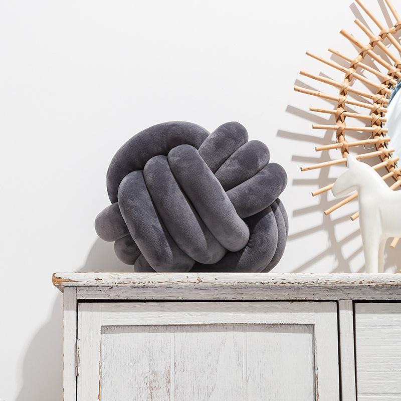 Three Shares Knotted Plush Ball Design Round Throw Pillow Waist Back Cushions Home Sofa Bed Decoration Dolls Toys for Kids