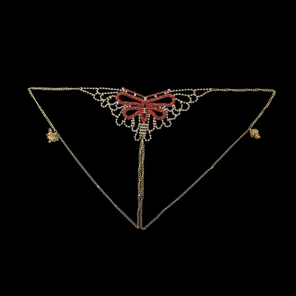 Red Butterfly Rhinestone Body Chain Bikini Bra for Nightclub and Beach