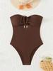 Ribbad Baddräkt i Ett Stycke 2025 Bandeau Baddräkt Bandage Badkläder För Kvinnor Plisserad Baddräkt Hög Midja Strandkläder Sommar Monokini