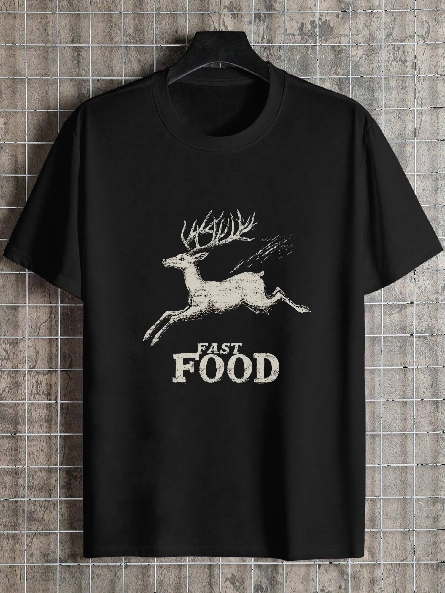 1pc leaping deer graphic fast food T-shirt XXXXL