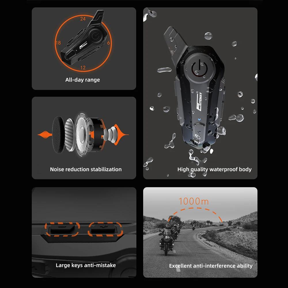 Bluetooth Hodetelefon Motorsykkelhjelm Intercom Headset 1000M For 2 Førere Intercomunicador Moto Trådløs Interfon Håndfri Anrop