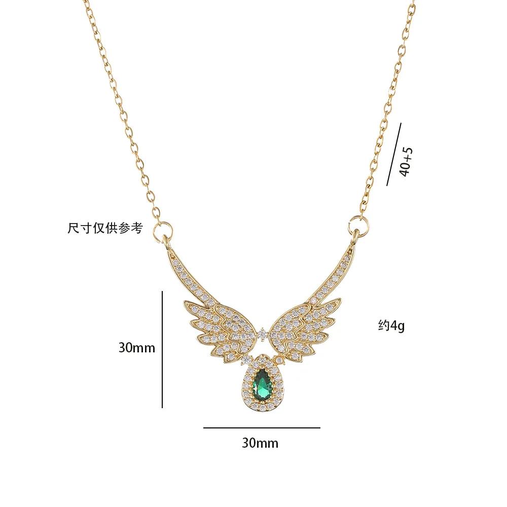 Stylish Exquisite Moonstone Angel Wings Encrusted with Rhinestone Stainless Steel Geometric Collarbone Chain Choker
