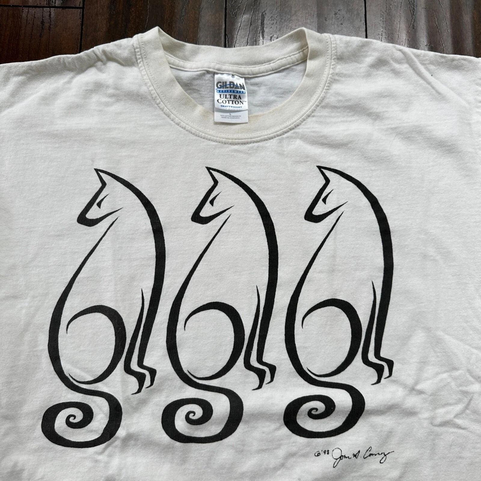 

Cats 1998 Lover Animals Cute Abstract VTG T Shirt John A Conroy Nature Fun 4XL