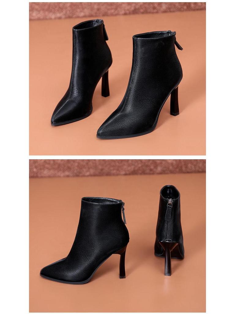 Women's Genuine Leather Pointed Toe Ankle Boots, 2025 High Heel Stilettos for Autumn/Winter, Versatile Slimming Martin Boots for Men and Women.