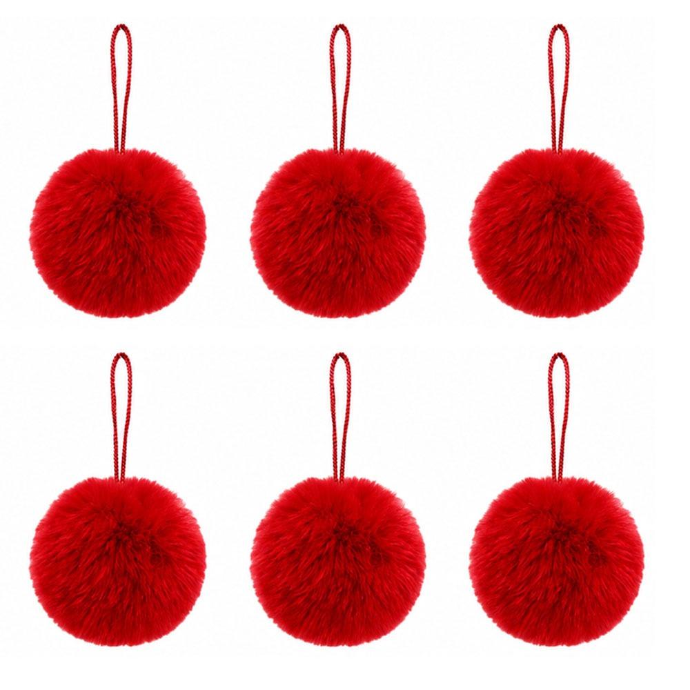 6PCS Plush Fabric Christmas Tree Hanging Ornament Plush Balls Xmas Tree Decor Holiday Party Decor