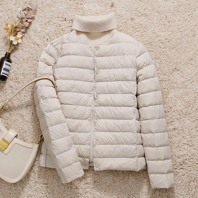 2024 Women's Lightweight Collarless Down Jacket, Short Round Neck, Thin Outerwear